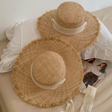 Wide Brim Lace Raffia Hat