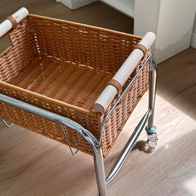 Rattan Basket Rolling Cart