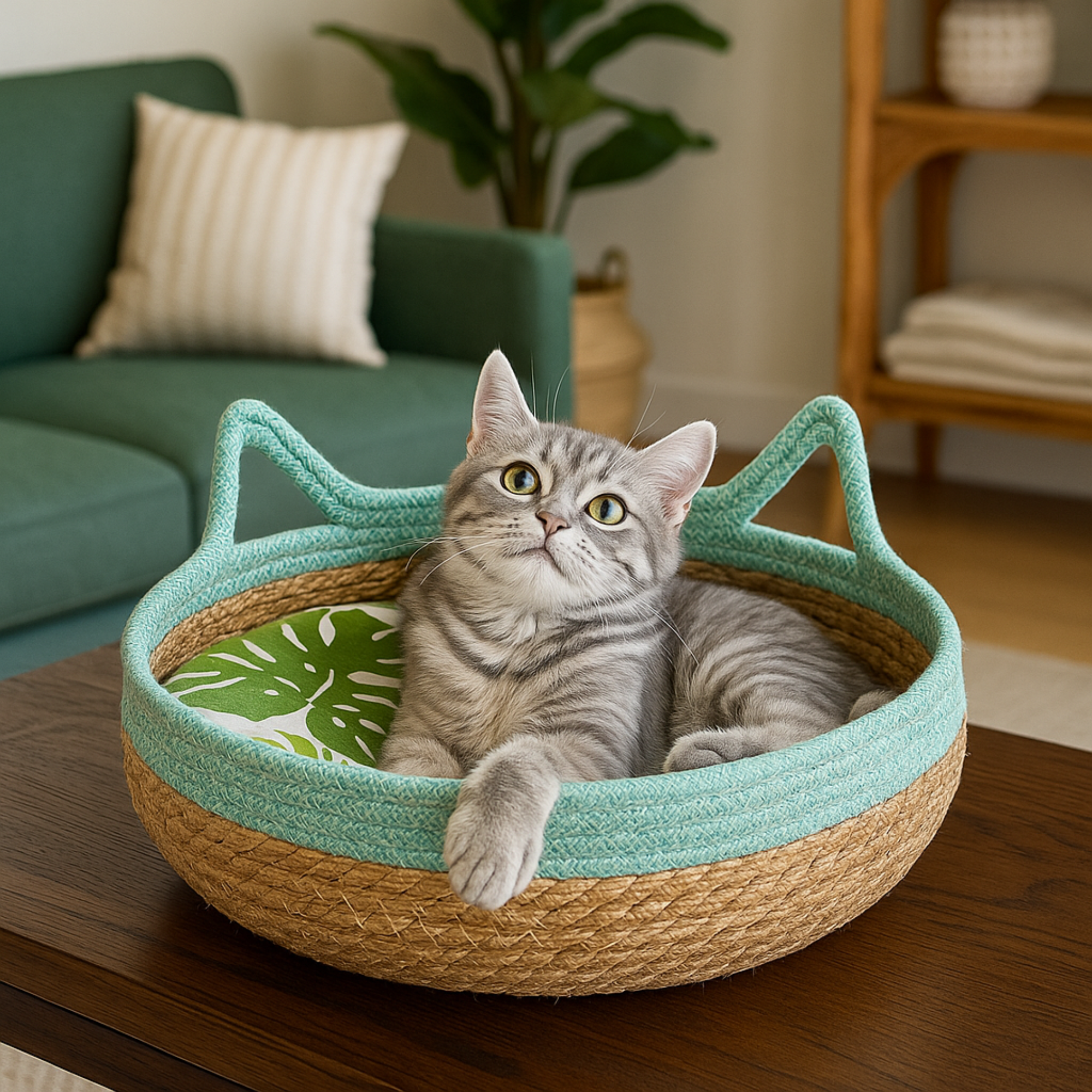 Handwoven Cotton Cat Bed Cushion Set