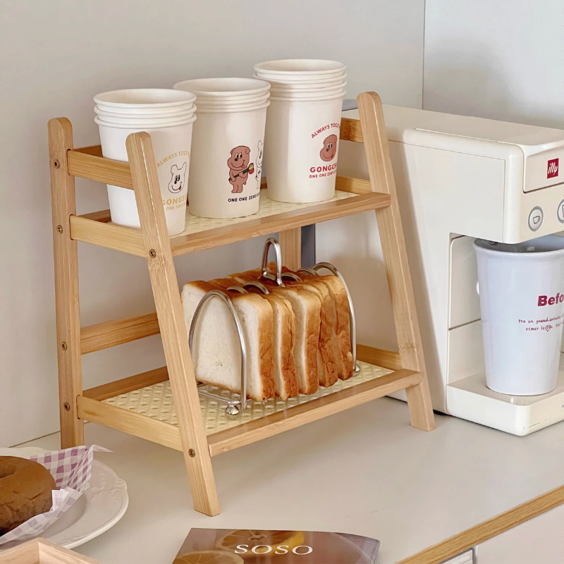 Rattan Wood Shelf(2-Tier)