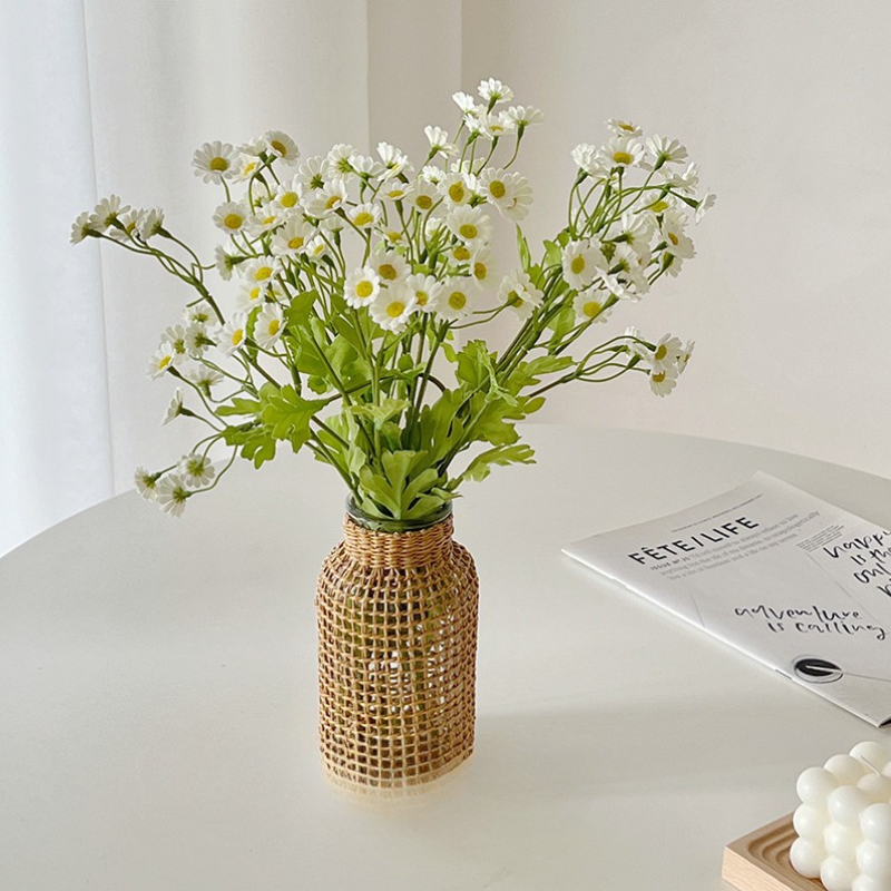 Glass Flower Vase with Rattan