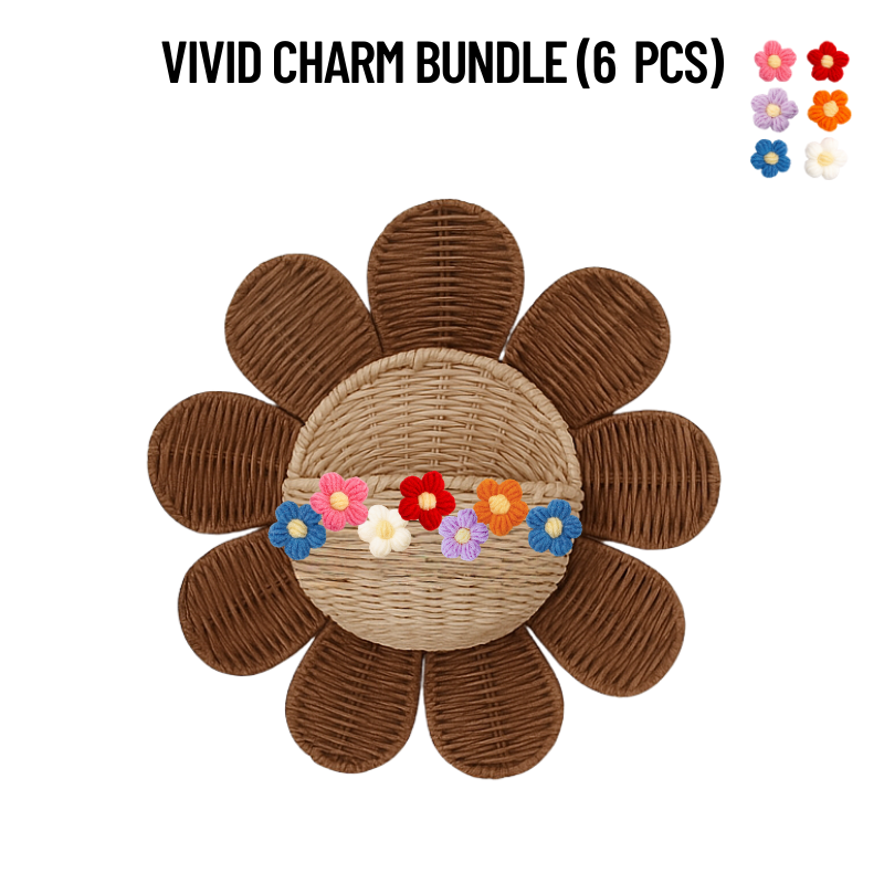 Wool Flower Charm Wall Basket Bundle