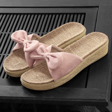 Women's Linen Wedge Bow Slippers