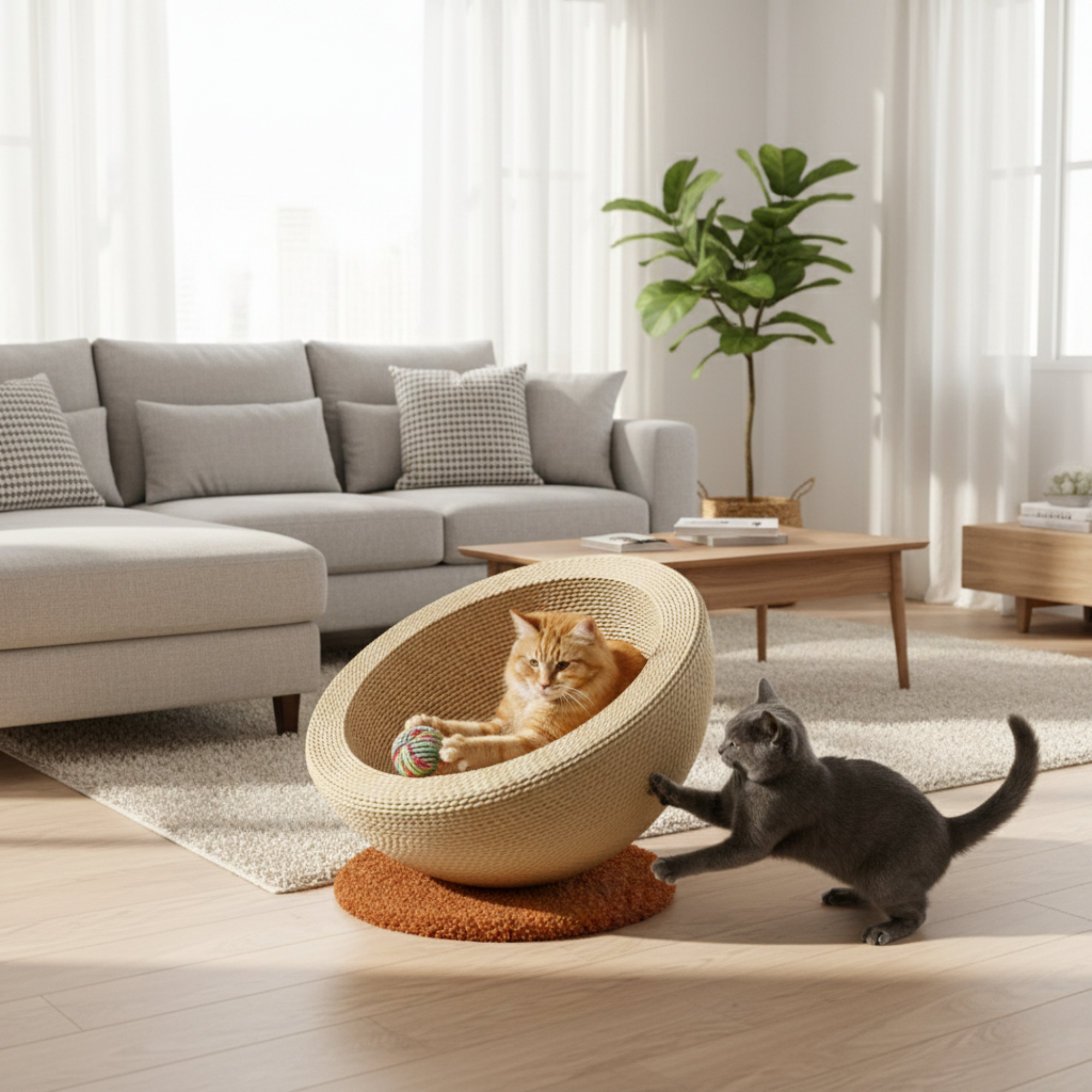 Woven Fiber Round Cat Scratch Nest