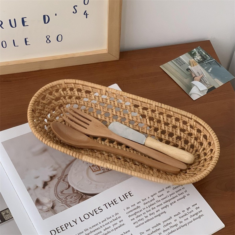 Oval Rattan Storage Tray Set