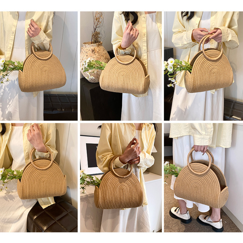 Crescent Straw Casual Handbag