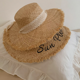 Wide Brim Lace Raffia Hat