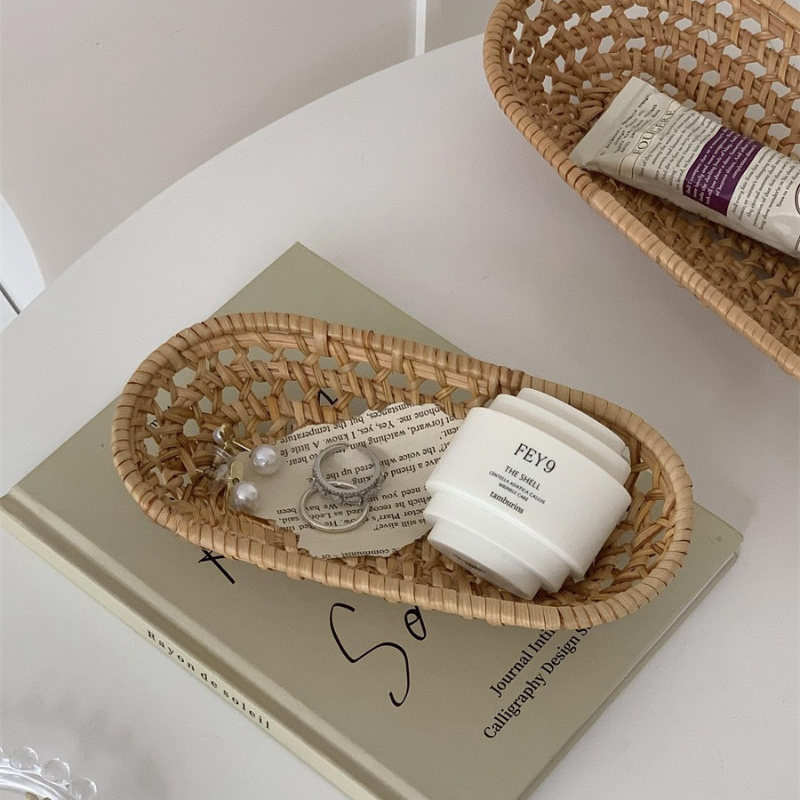 Oval Rattan Storage Tray Set