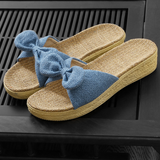 Women's Linen Wedge Bow Slippers