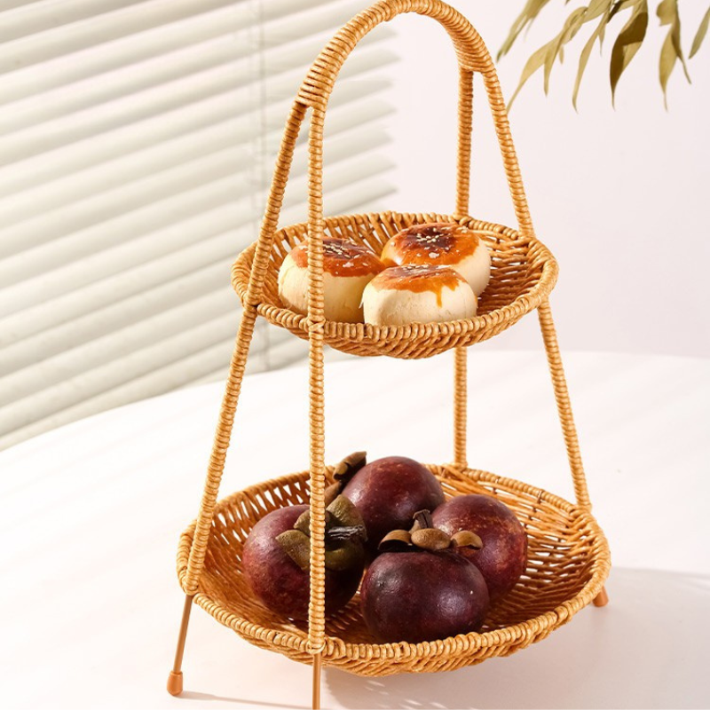 Tiered Rattan Serving Stand
