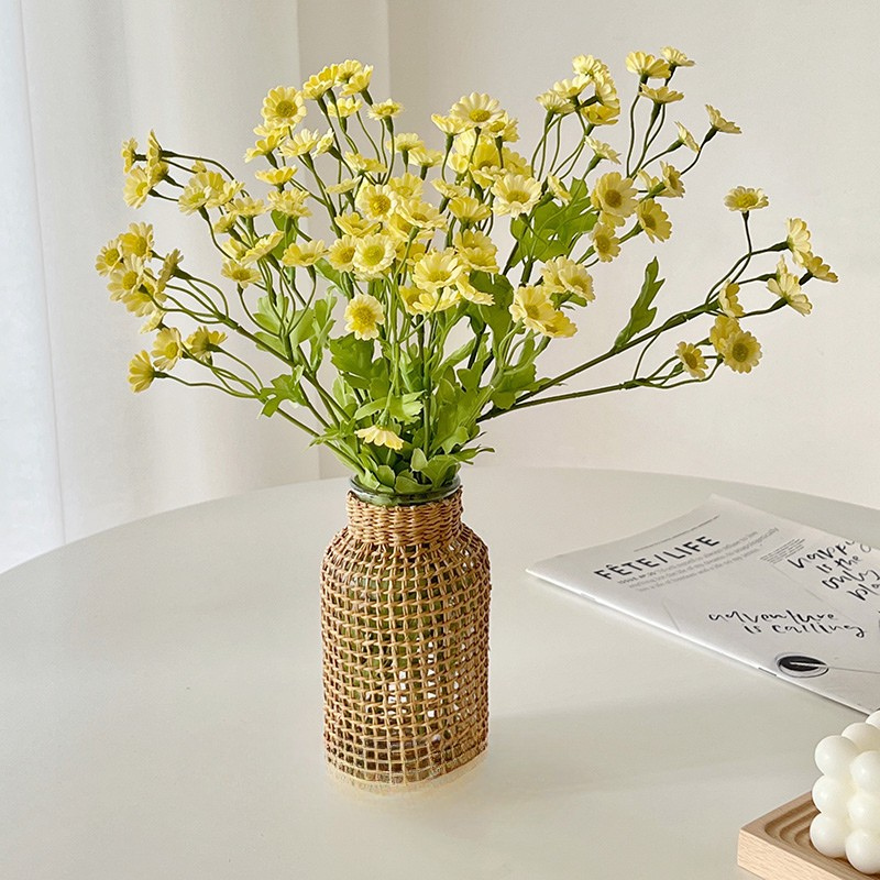 Glass Flower Vase with Rattan