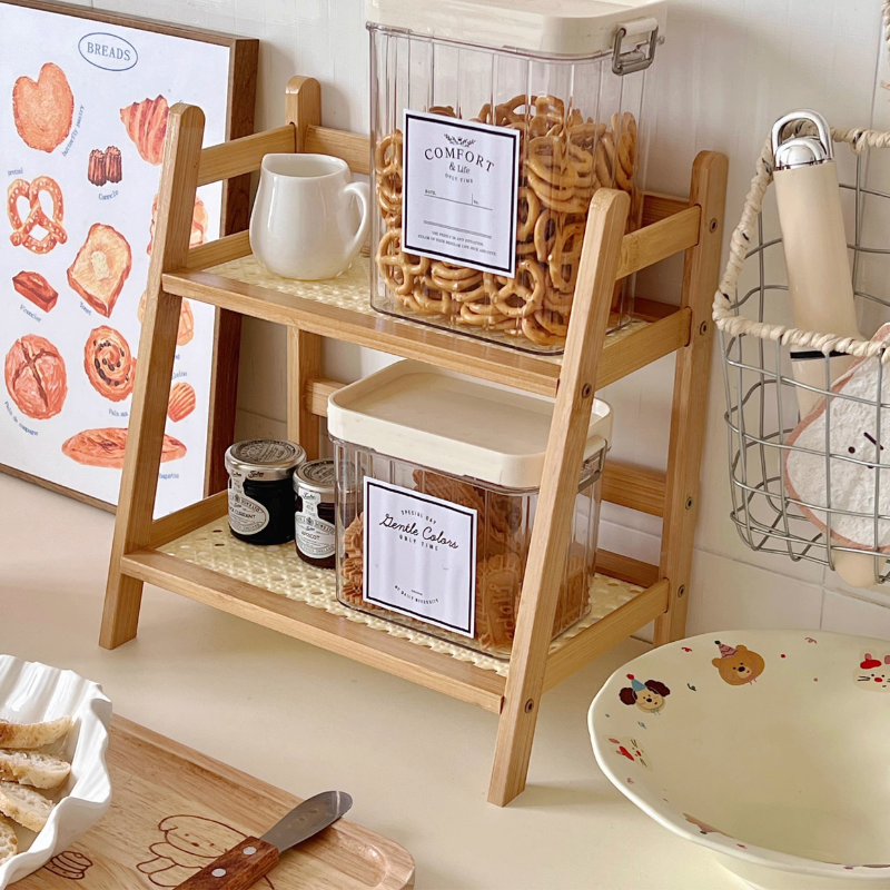 Rattan Wood Shelf(2-Tier)