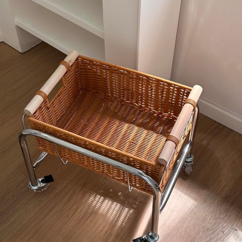 Rattan Basket Rolling Cart