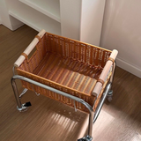 Rattan Basket Rolling Cart