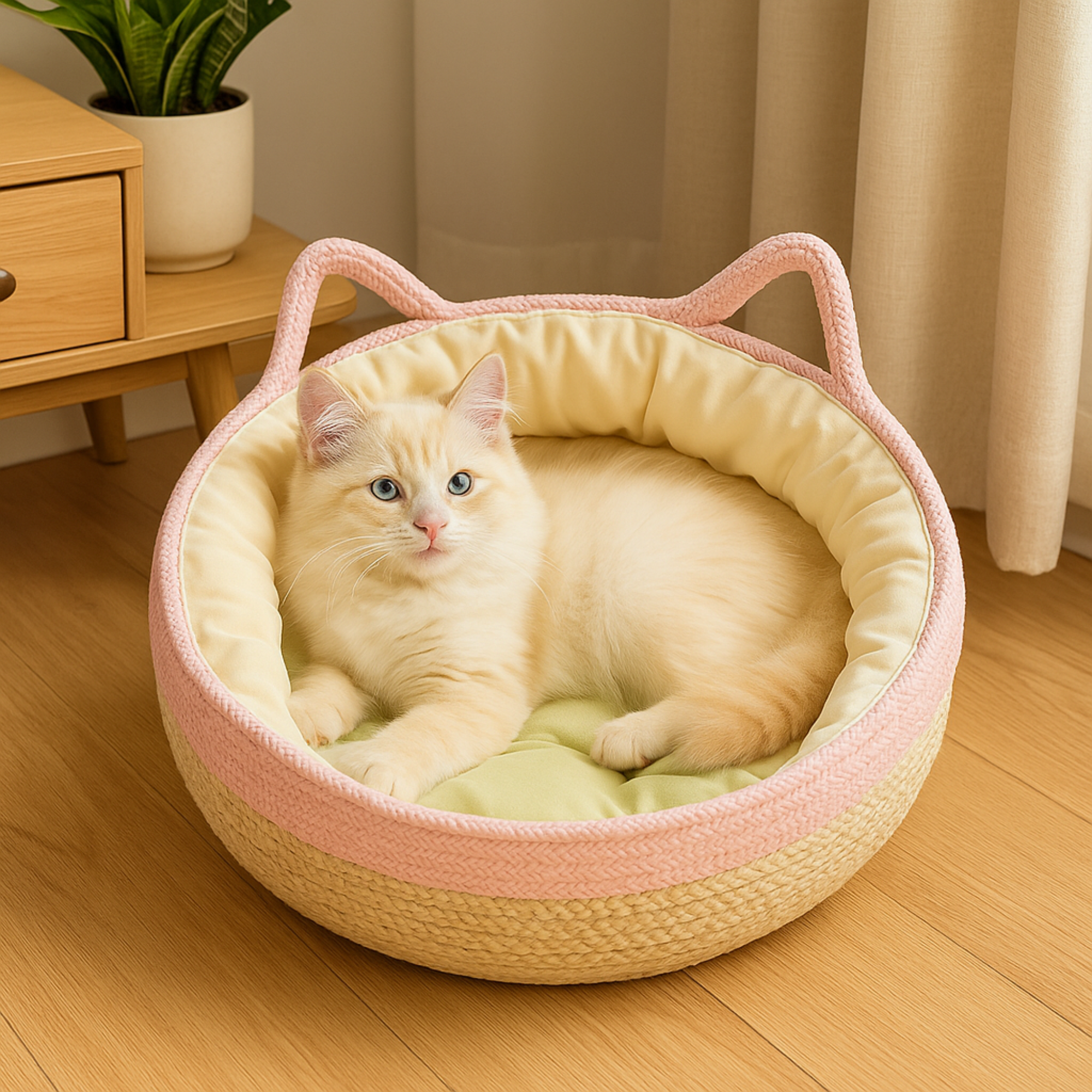 Handwoven Cotton Cat Bed Cushion Set