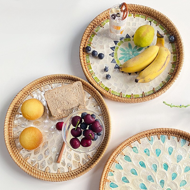 Rattan Tray Mother of Pearl