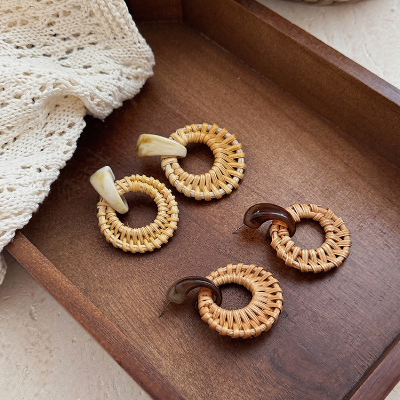 Bohemian Rattan Bamboo Earrings
