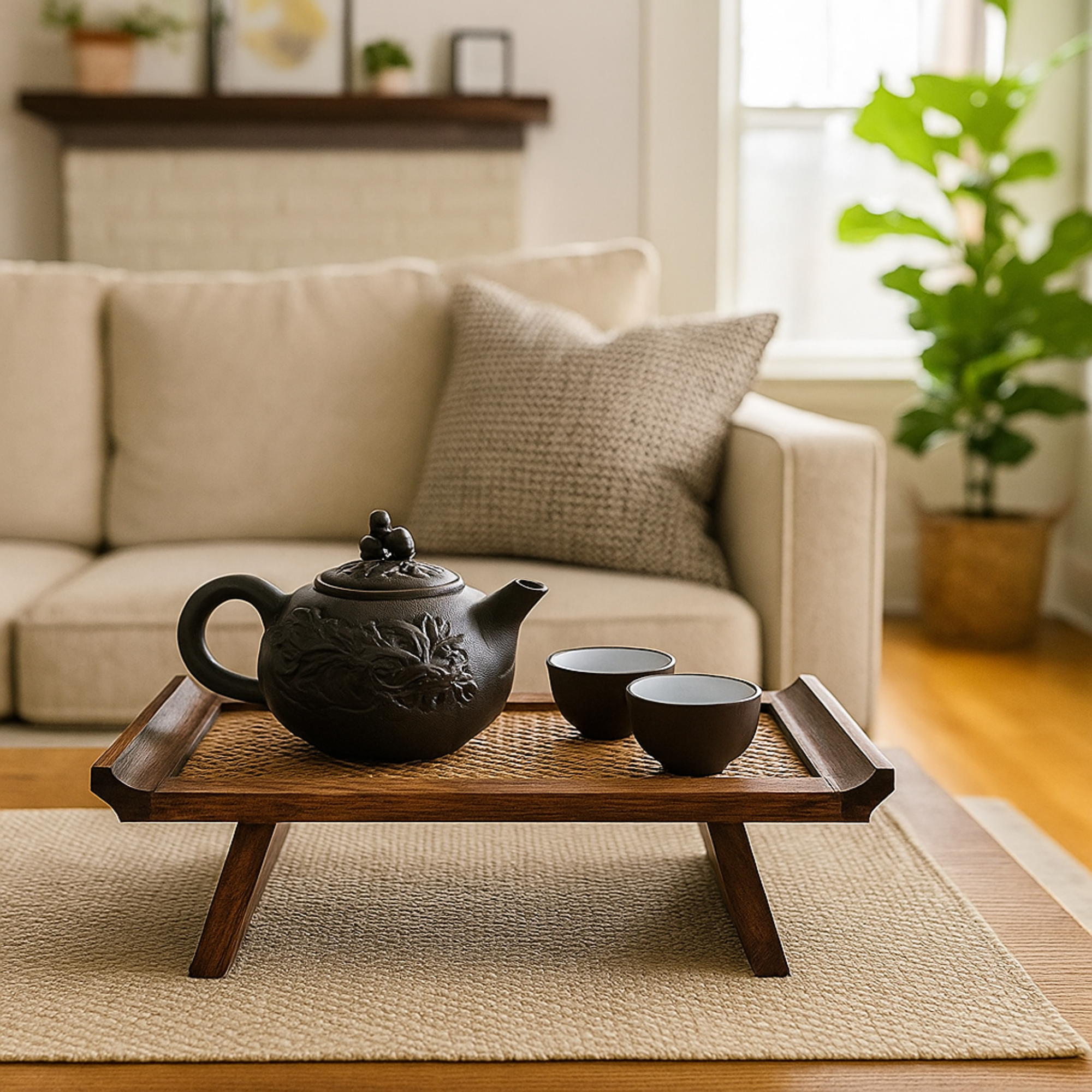 Rattan Wood Tea Table Tray