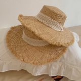 Wide Brim Lace Raffia Hat