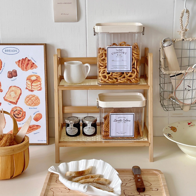 Rattan Wood Shelf(2-Tier)