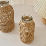 Glass Flower Vase with Rattan