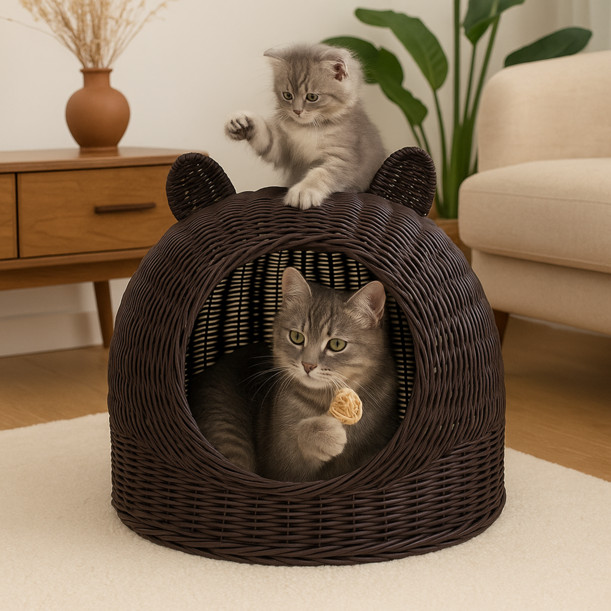Rattan Cat Ear Dome Bed