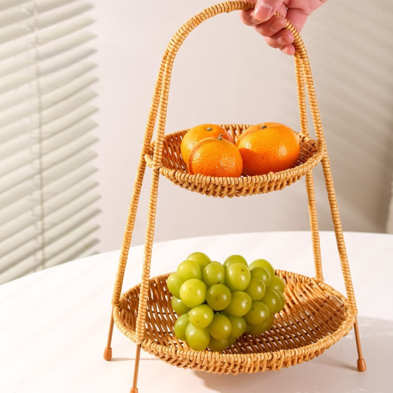 Tiered Rattan Serving Stand