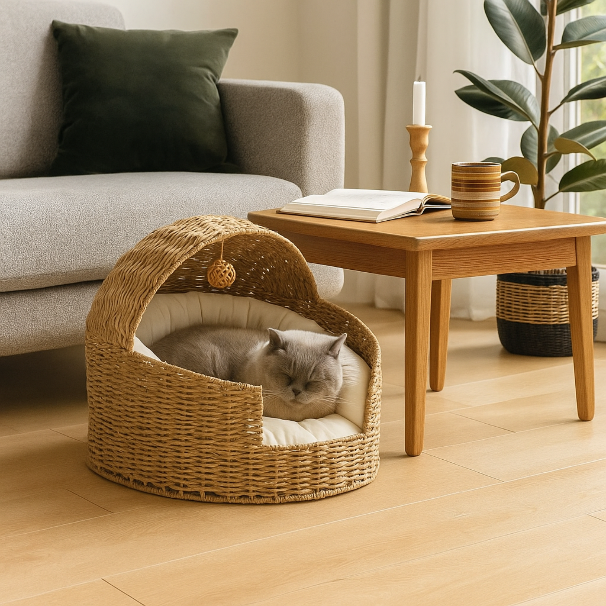 Rattan Dome Cat House Basket