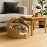 Rattan Dome Cat House Basket