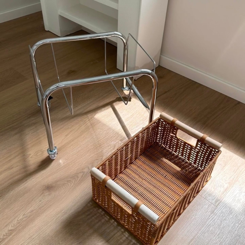 Rattan Basket Rolling Cart