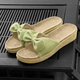 Women's Linen Wedge Bow Slippers
