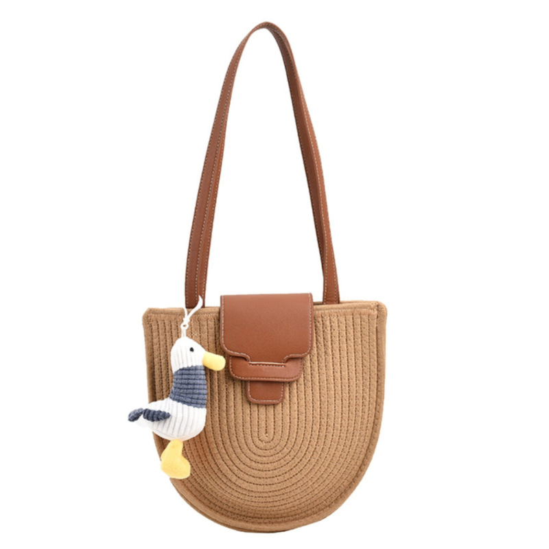 Crescent Woven Straw Shoulder Bag