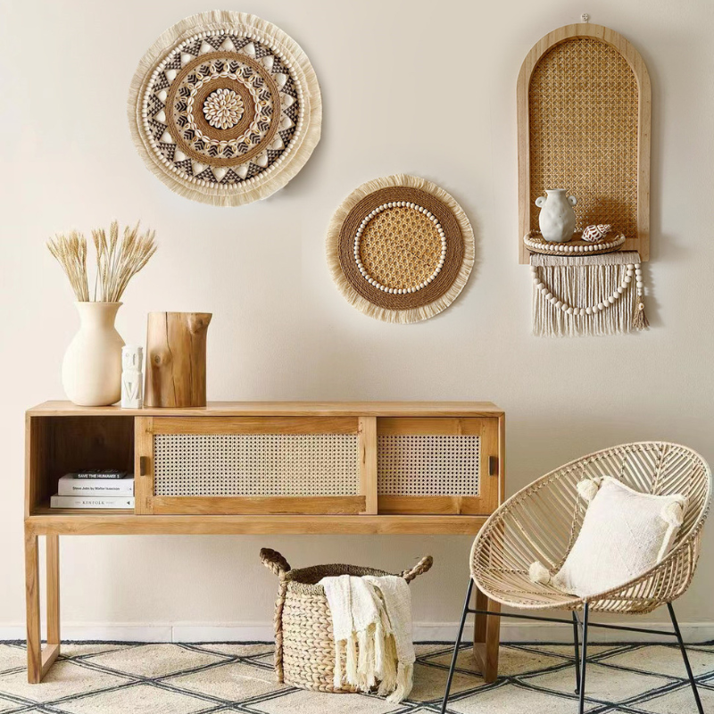 Woven Rattan Wall Shelf Set