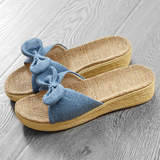 Women's Linen Wedge Bow Slippers