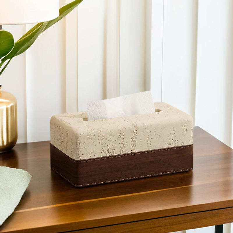 Travertine Wood Tissue Box Cover