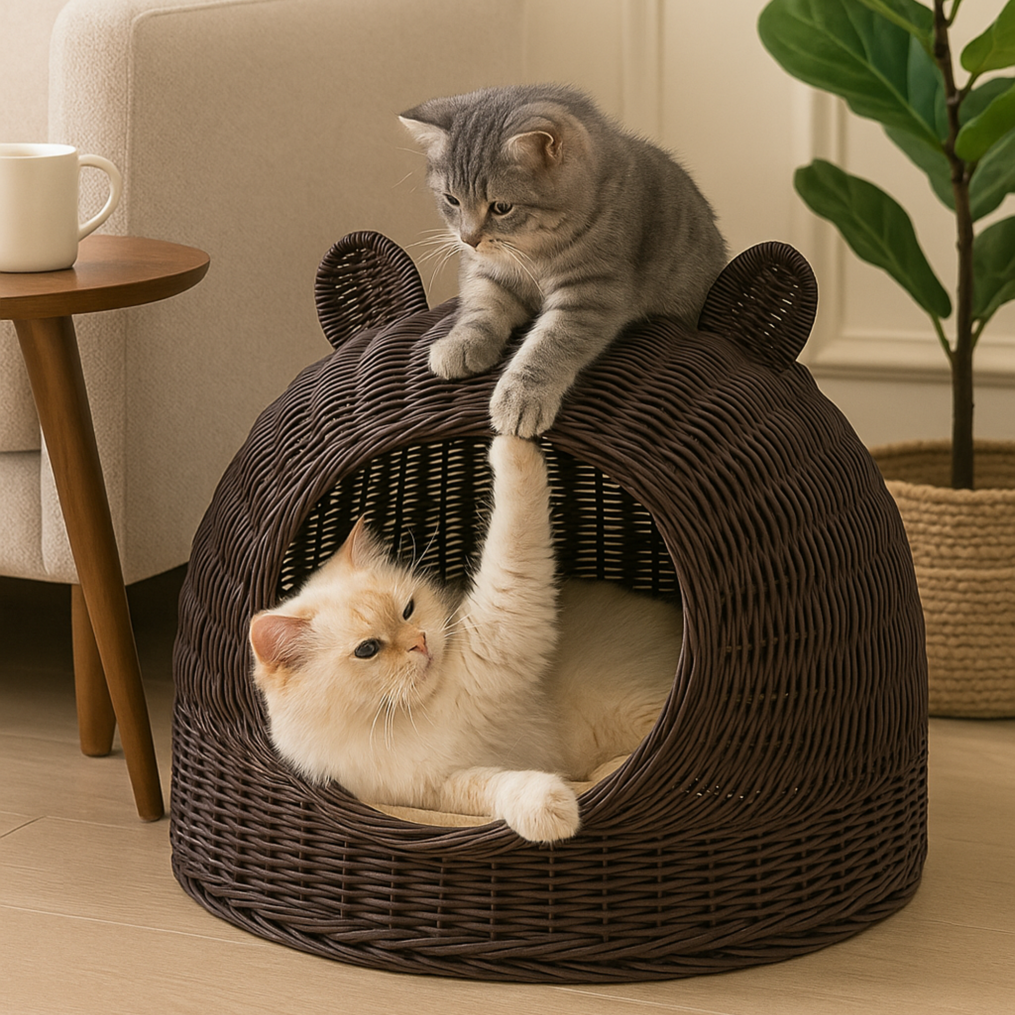 Rattan Cat Ear Dome Bed