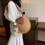 Crescent Woven Straw Shoulder Bag