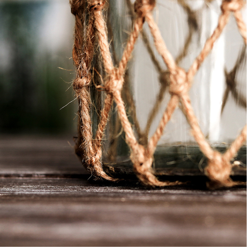 Retro flower arrangement Hemp Rope Glass Vase