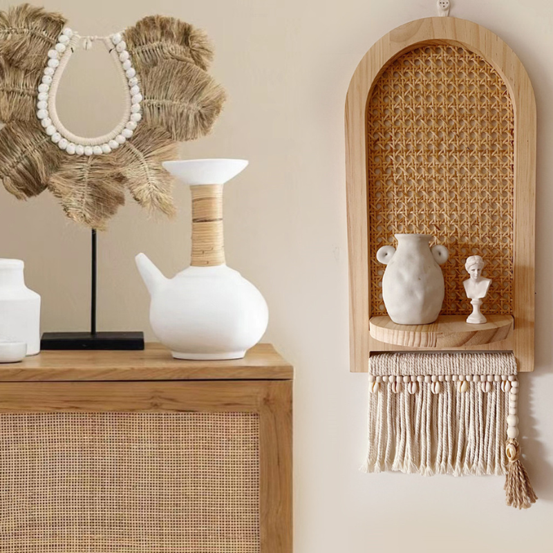 Woven Rattan Wall Shelf Set
