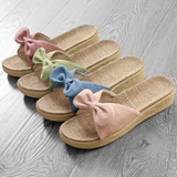 Women's Linen Wedge Bow Slippers