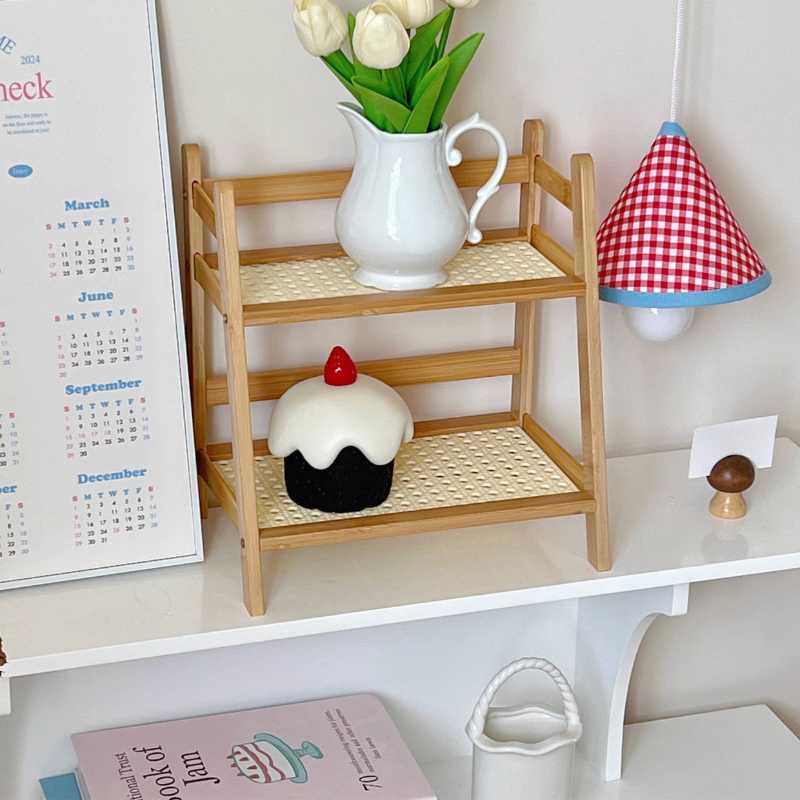 Rattan Wood Shelf(2-Tier)