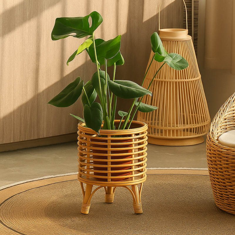 Nordic Rattan Woven Floor Planter