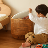 Wood Rattan Basket Side Table