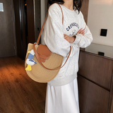 Crescent Woven Straw Shoulder Bag