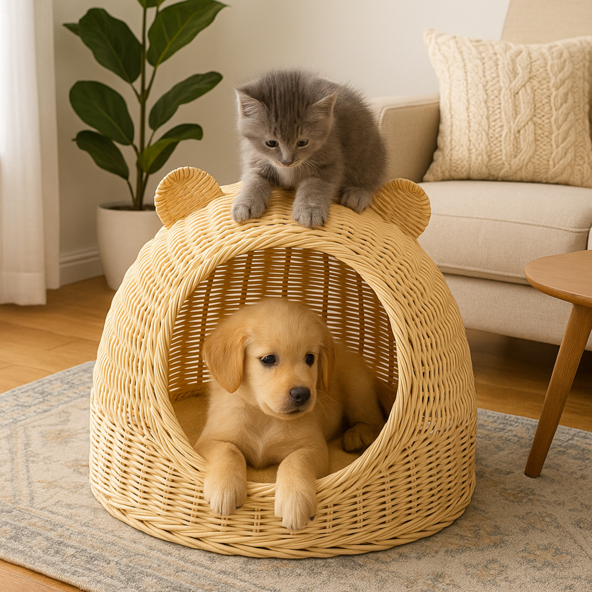 Rattan Cat Ear Dome Bed