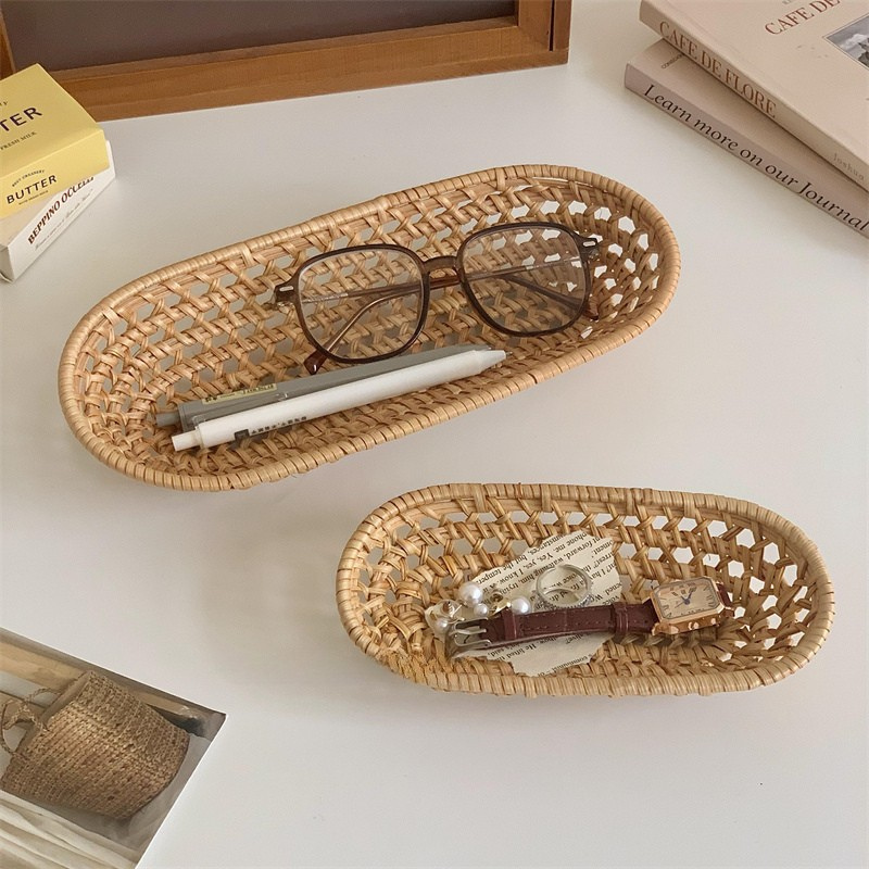 Oval Rattan Storage Tray Set