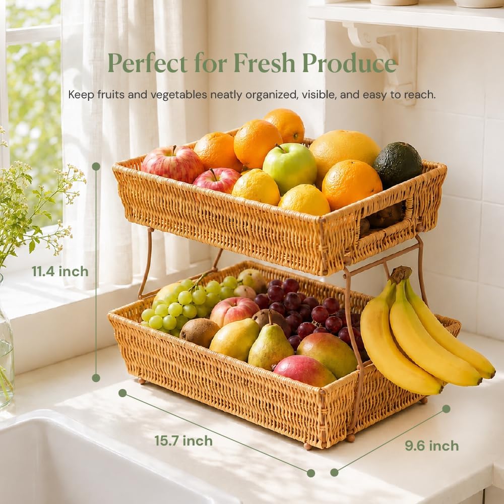Rattan 2-Tier Fruit Basket