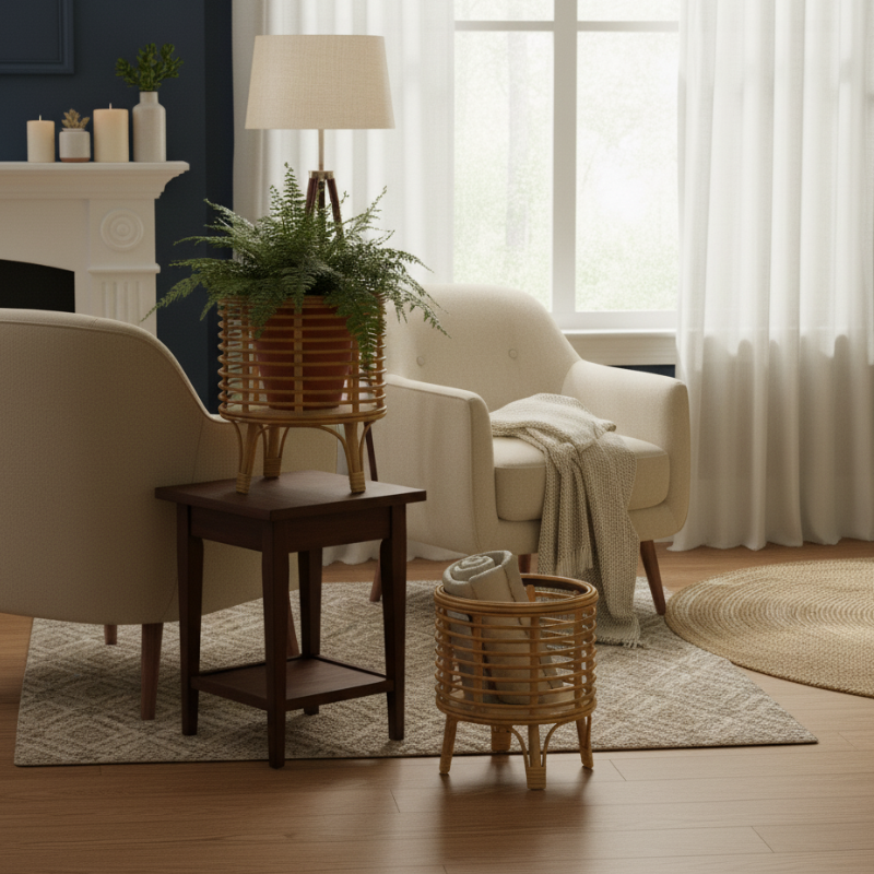 Nordic Rattan Woven Floor Planter