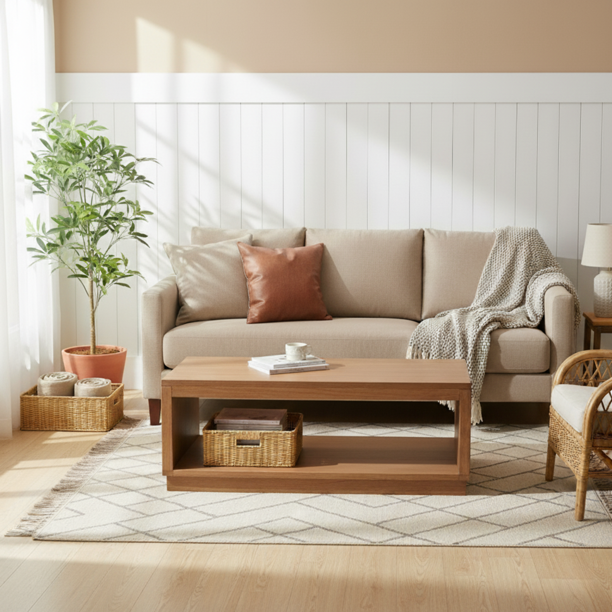 Rattan 3-Handle Storage Basket