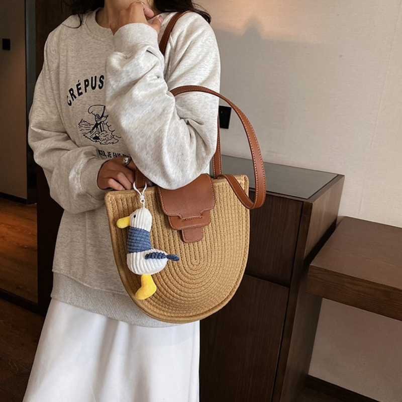 Crescent Woven Straw Shoulder Bag